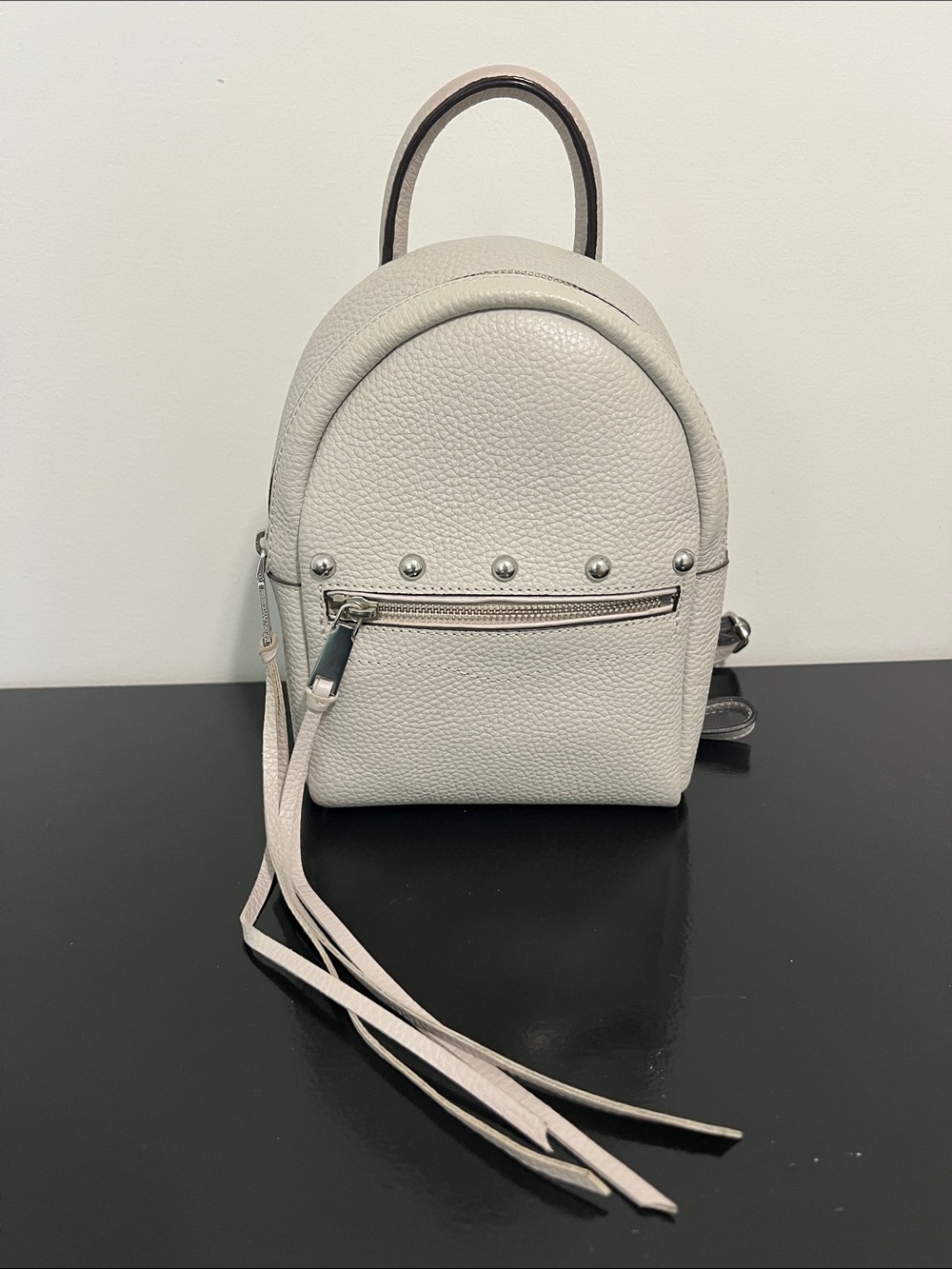 Women's Light Gray Leather Backpack- Neutral Style